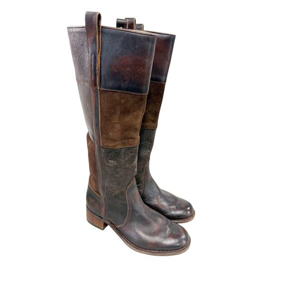 FRYE Womens Samantha Knee High Patchwork Riding Brown Boots Boho Leather 9 M - Picture 5 of 12